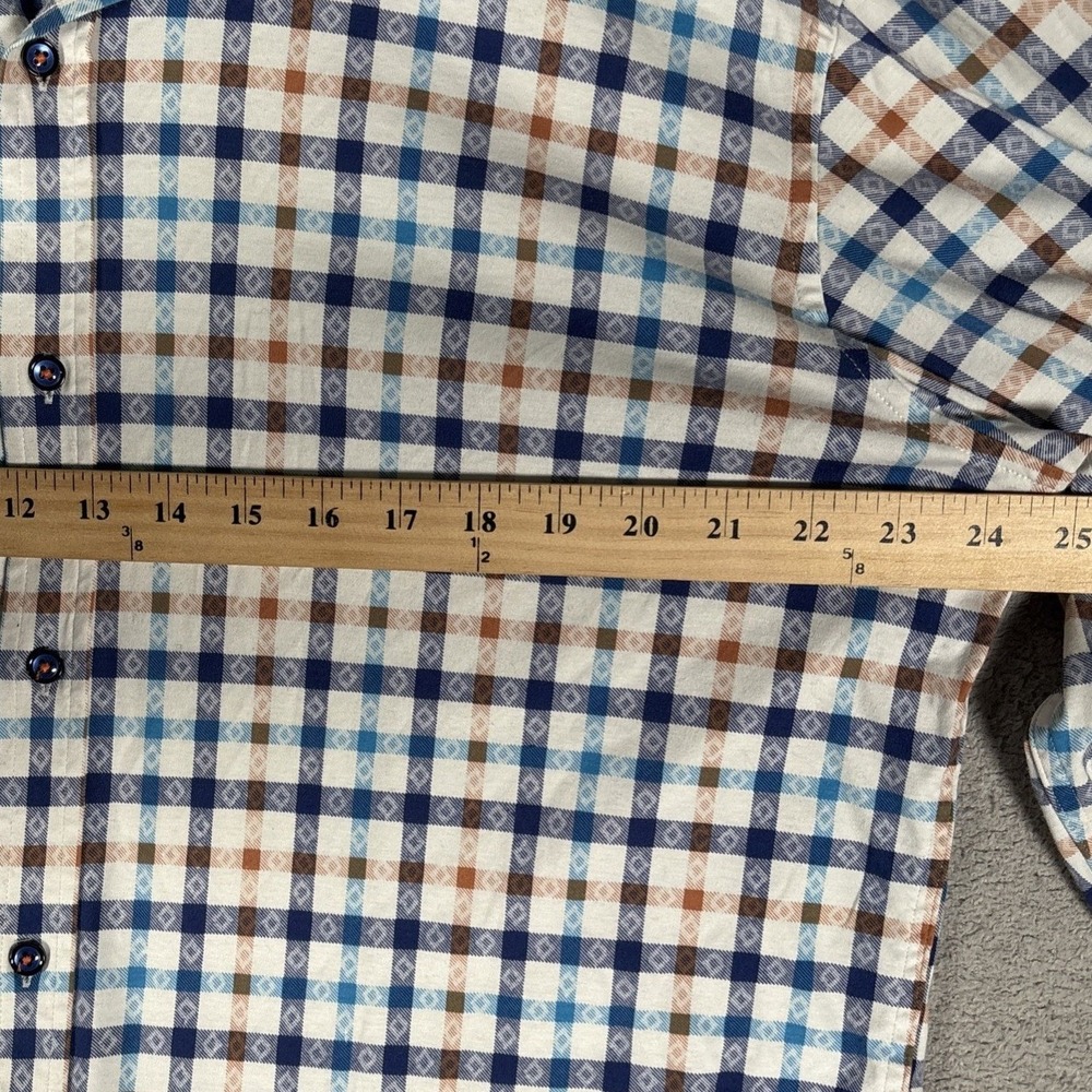 Butter Cloth Mens XL Button Down Shirt Long Sleeve Blue Plaid Cotton Geometric - Picture 13 of 15